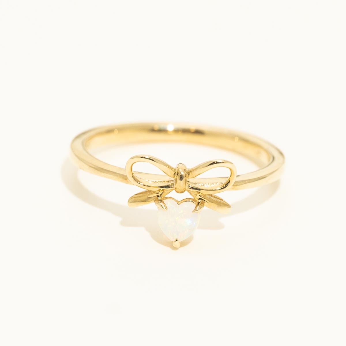 Parlé Heart Shape Australian Opal Bow Ring in 14kt Yellow Gold