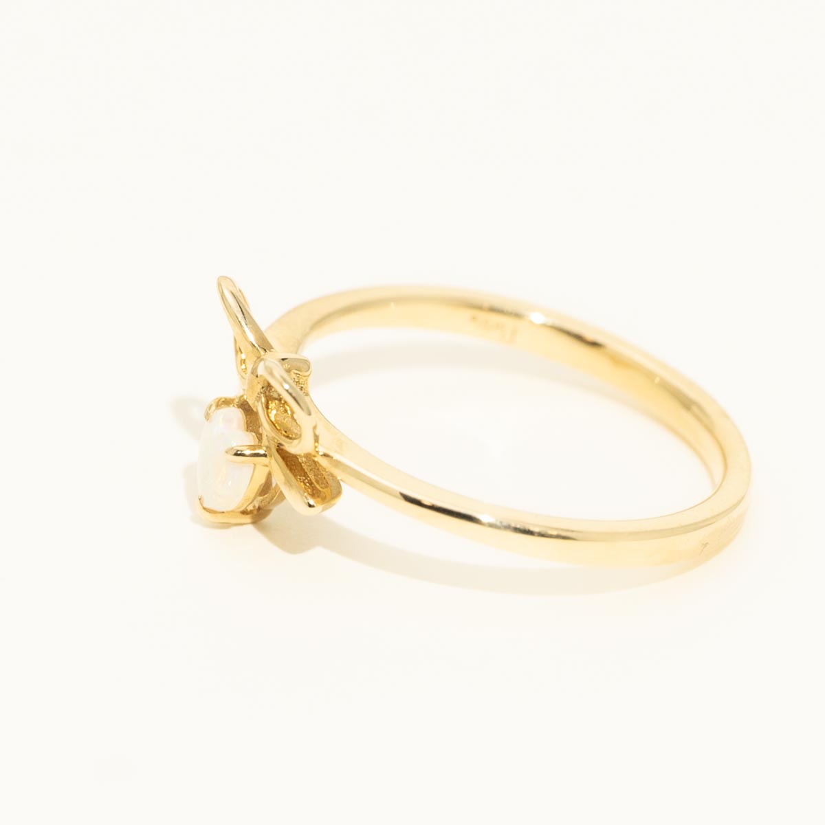 Parlé Heart Shape Australian Opal Bow Ring in 14kt Yellow Gold