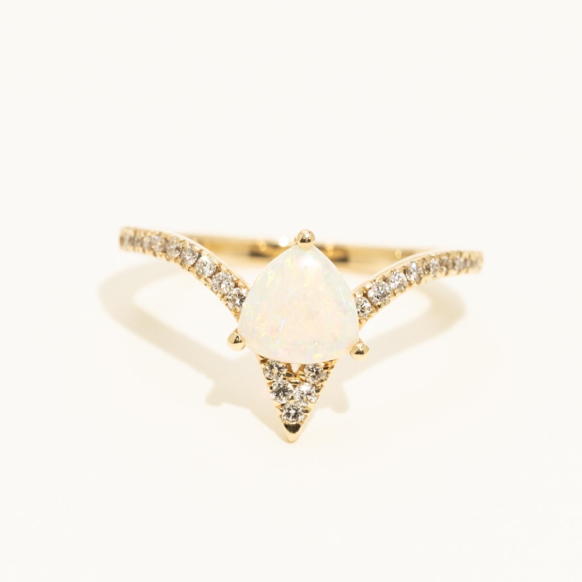 Parlé Trillion Australian Opal Ring in 14kt White Gold with Diamonds (1/5ct tw)