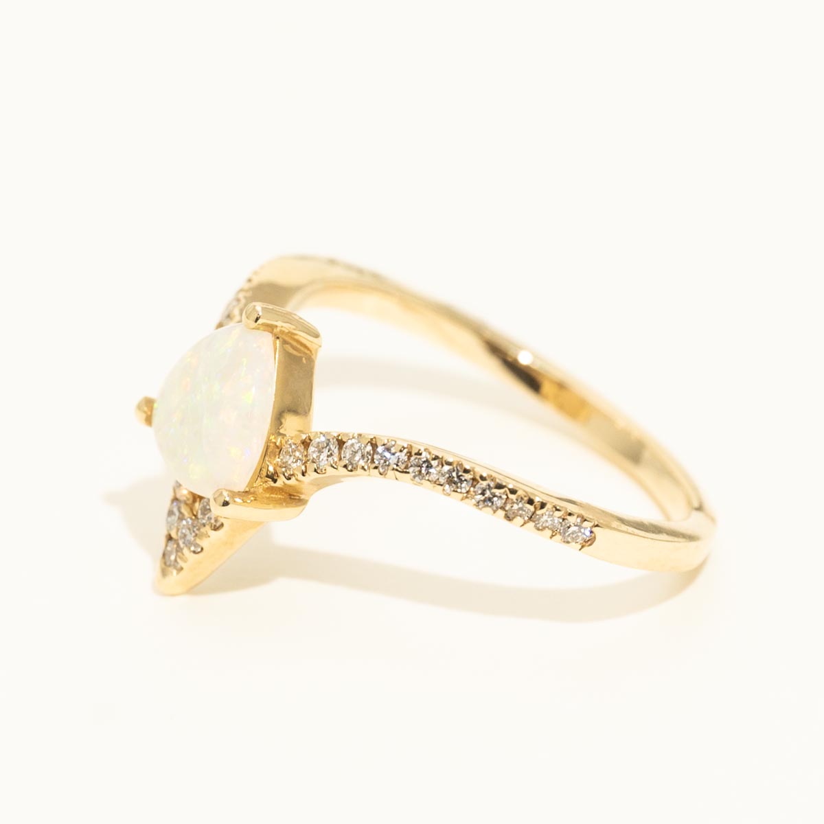 Parlé Trillion Australian Opal Ring in 14kt White Gold with Diamonds (1/5ct tw)