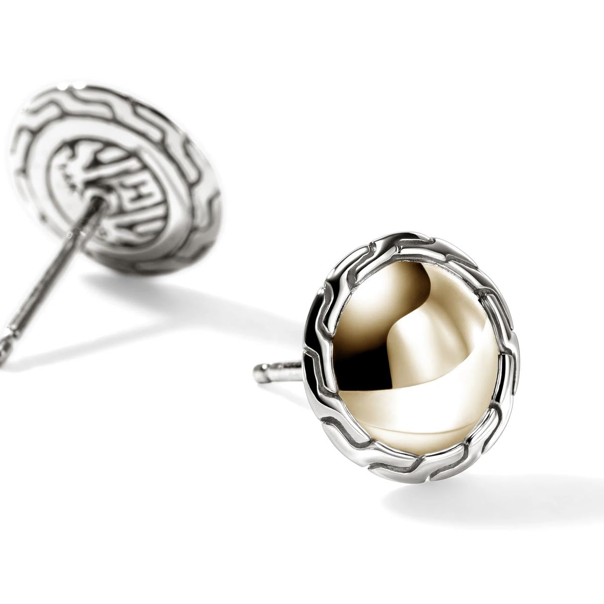 John Hardy Essentials Stud Earrings in Sterling Silver with 14kt Yellow Gold