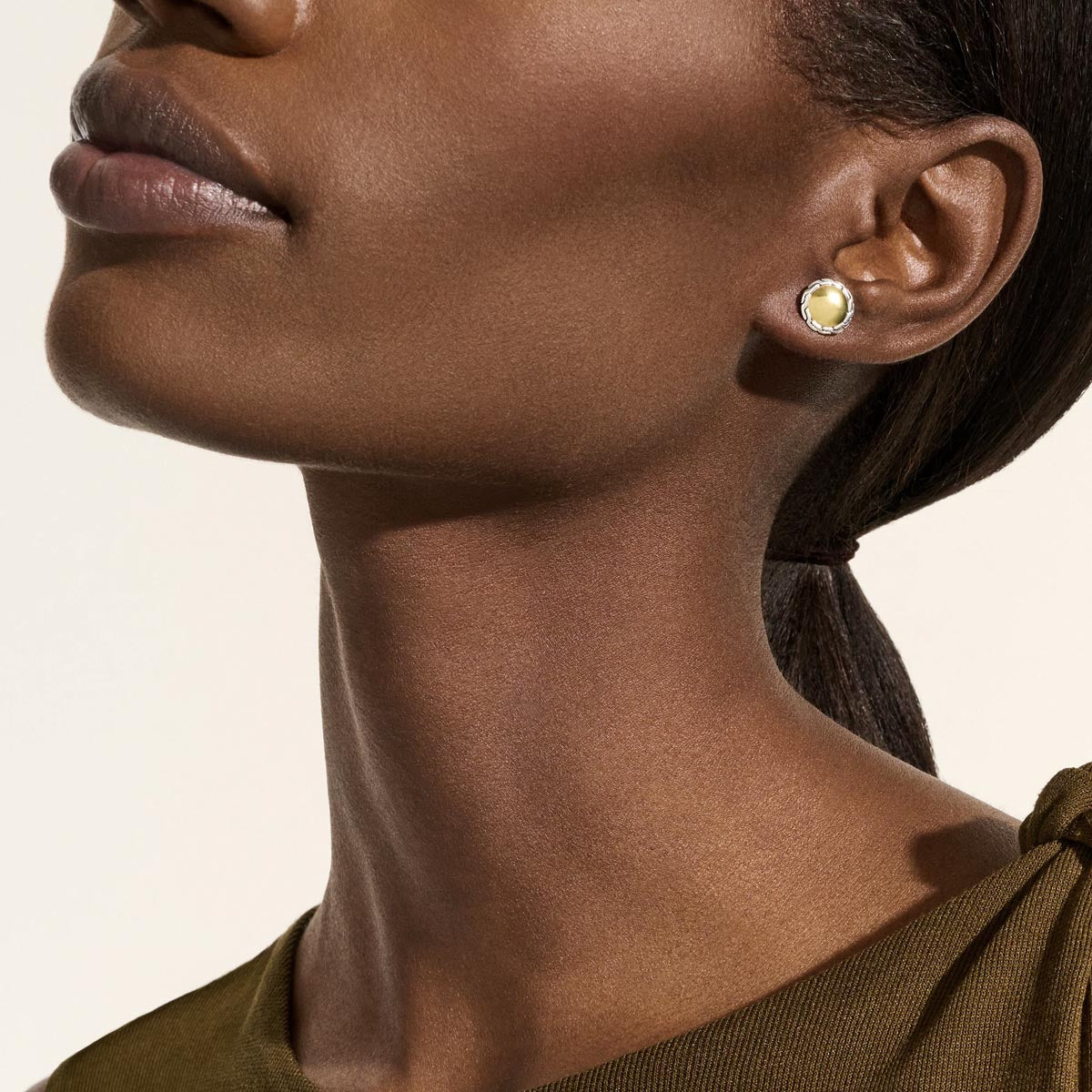 John Hardy Essentials Stud Earrings in Sterling Silver with 14kt Yellow Gold