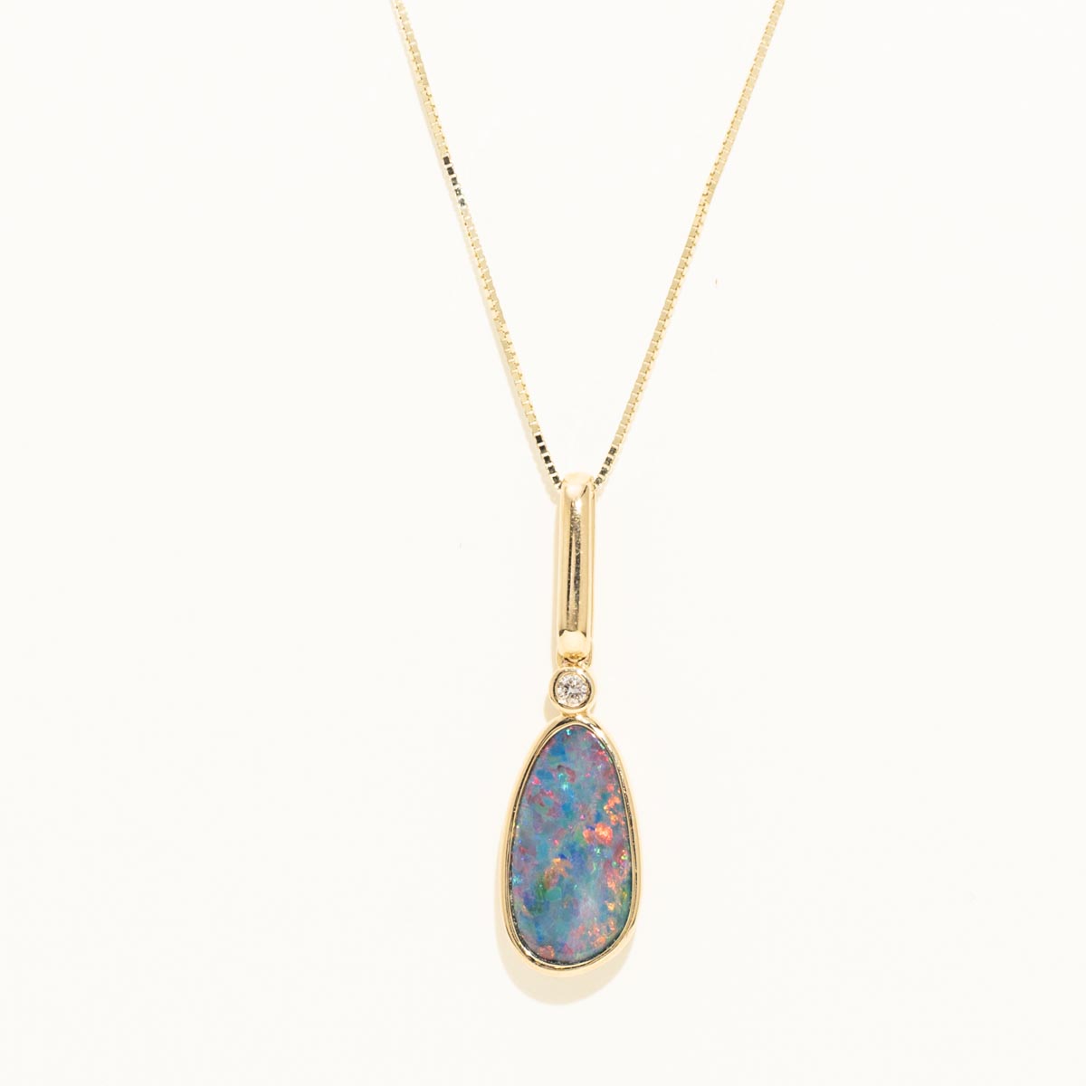 Parlé Australian Opal Doublet Necklace in 14kt Yellow Gold with Diamond (.02ct)