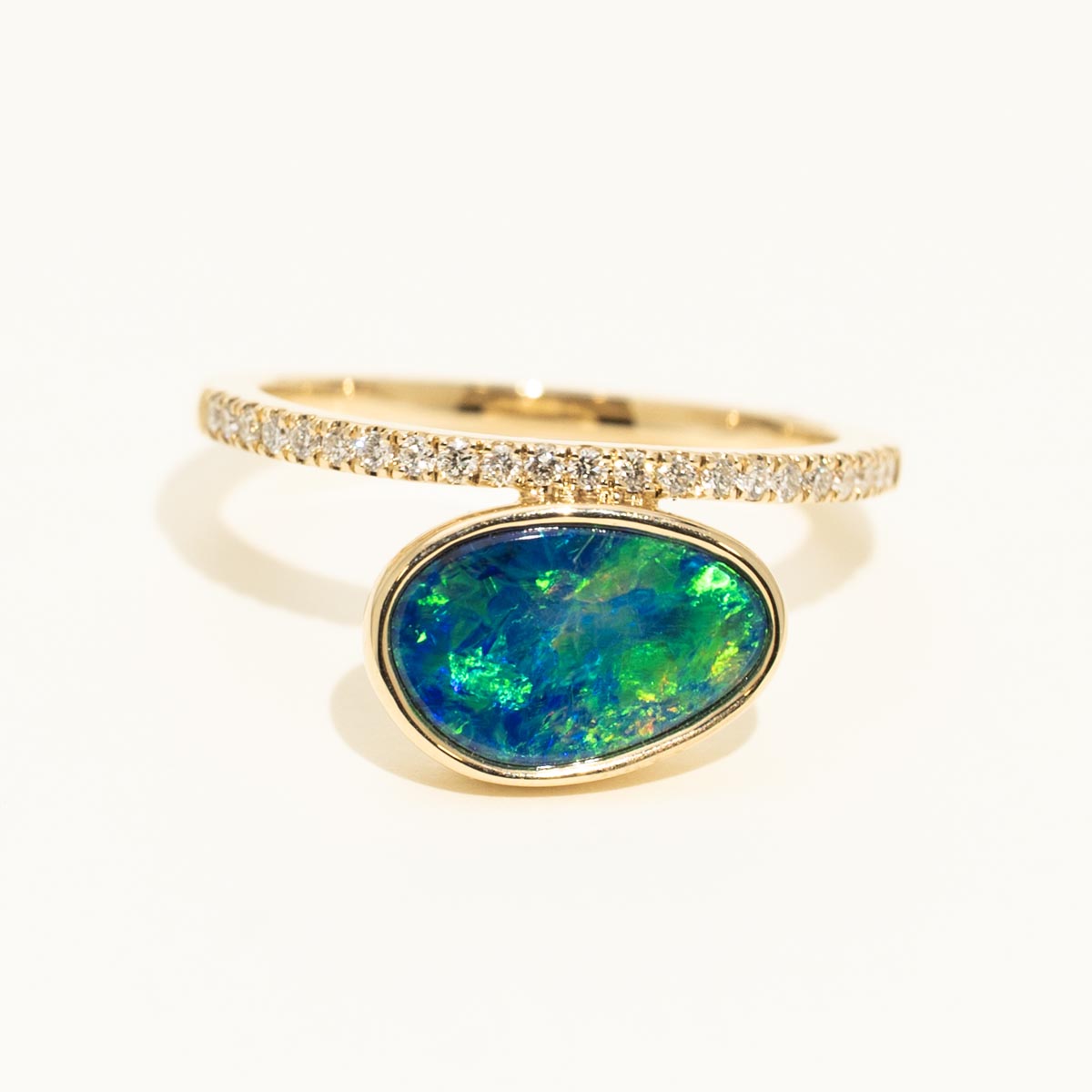 Parlé Australian Opal Doublet Ring in 14kt Yellow Gold with Diamonds (1/7ct tw)