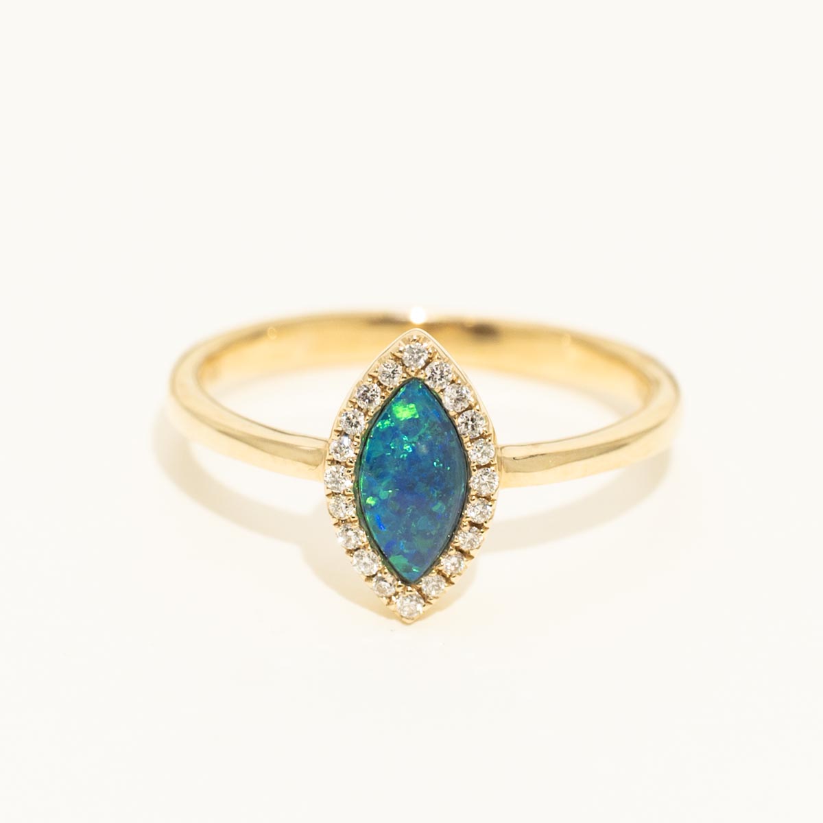 Parlé Marquise Australian Opal Doublet Halo Ring in 14kt Yellow Gold with Diamonds (1/10ct tw)