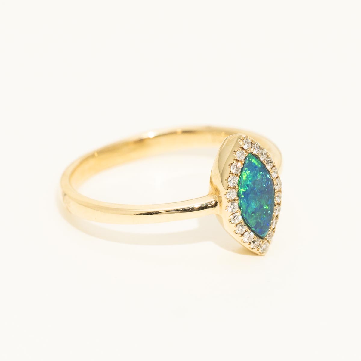 Parlé Marquise Australian Opal Doublet Halo Ring in 14kt Yellow Gold with Diamonds (1/10ct tw)