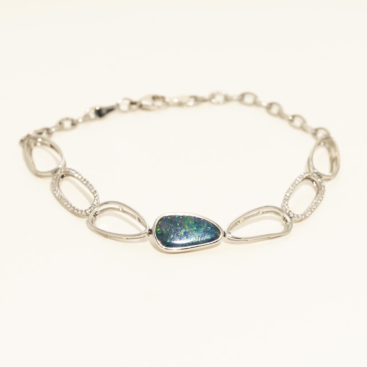 Parlé Australian Opal Doublet Bracelet in 14kt White Gold with Diamonds (3/8ct tw)