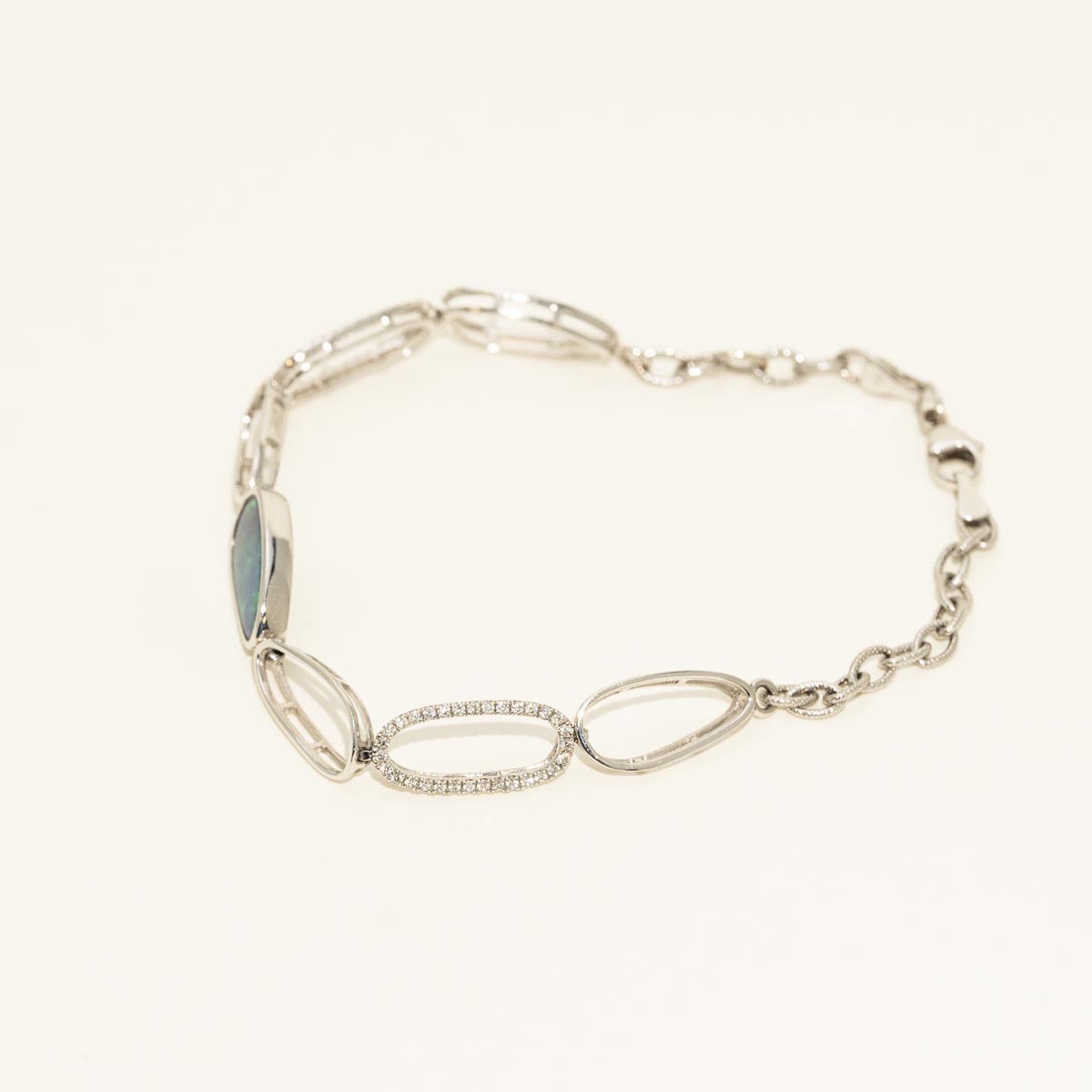 Parlé Australian Opal Doublet Bracelet in 14kt White Gold with Diamonds (3/8ct tw)