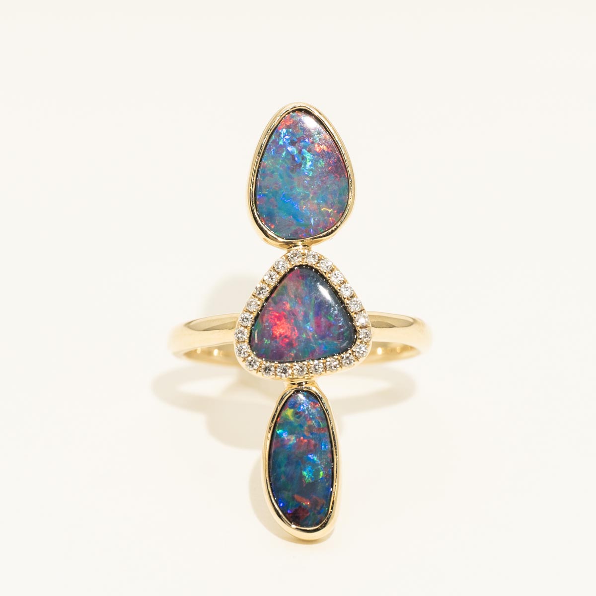 Parlé Australian Opal Doublet Ring in 14kt Yellow Gold with Diamonds (1/7ct tw)
