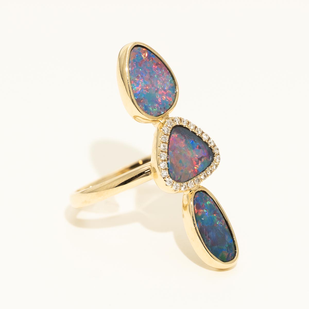 Parlé Australian Opal Doublet Ring in 14kt Yellow Gold with Diamonds (1/7ct tw)