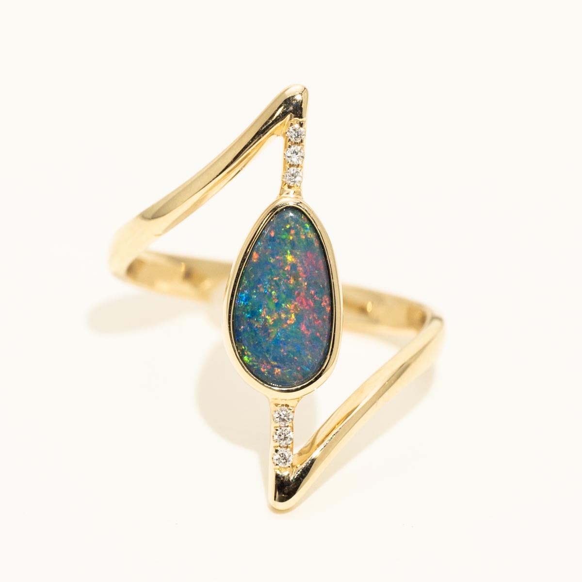 Parlé Australian Opal Doublet Ring in 14kt Yellow Gold with Diamonds (.03ct tw)