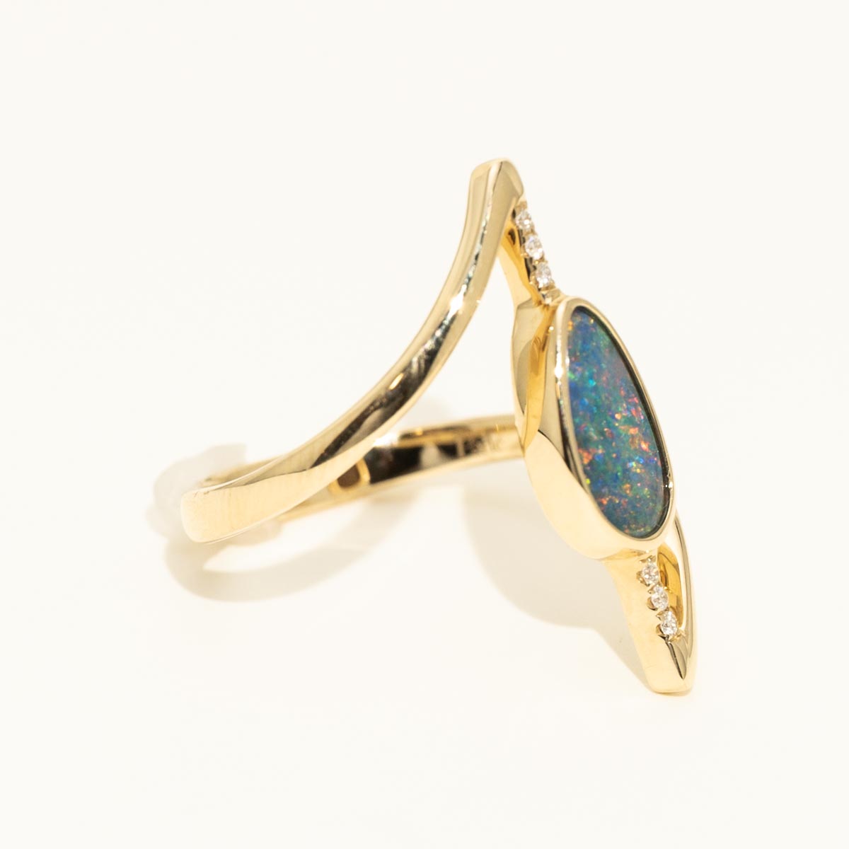 Parlé Australian Opal Doublet Ring in 14kt Yellow Gold with Diamonds (.03ct tw)