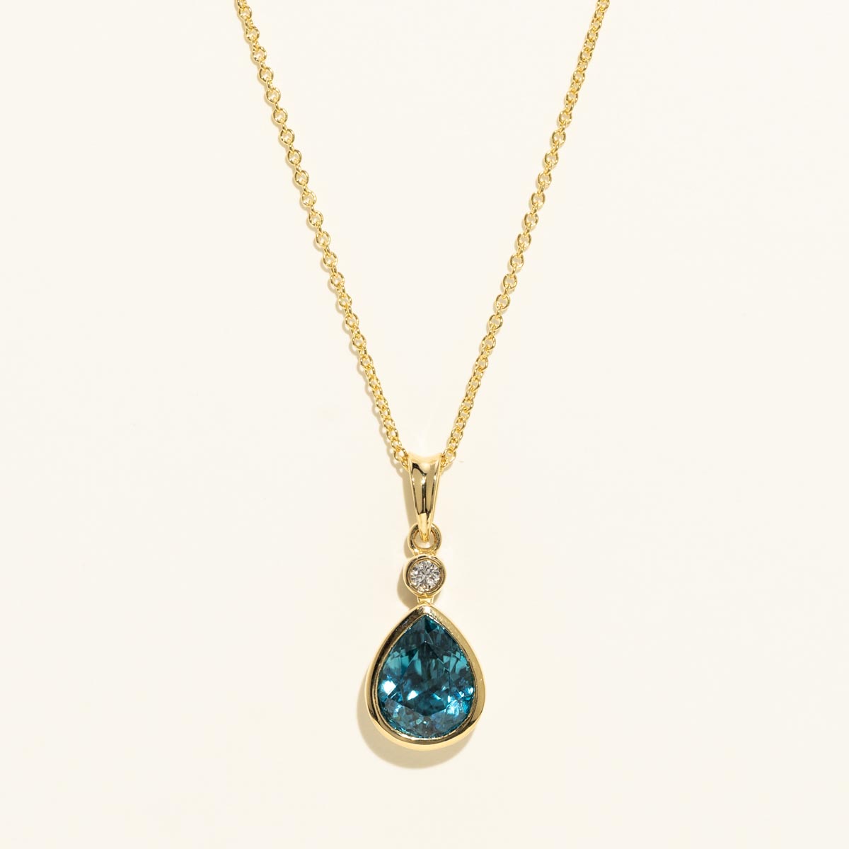 Pear Shape Blue Zircon Necklace in 18kt Yellow Gold with Diamond (.03ct)