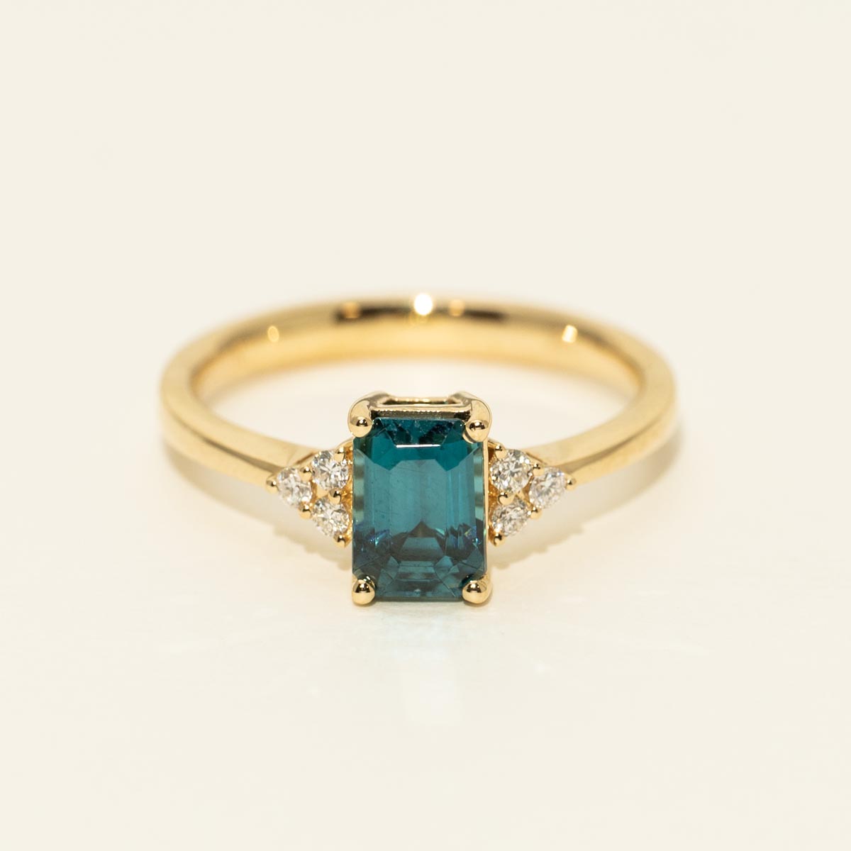 Emerald Cut Blue Zircon Ring in 18kt Yellow Gold with Diamonds (1/7ct tw)