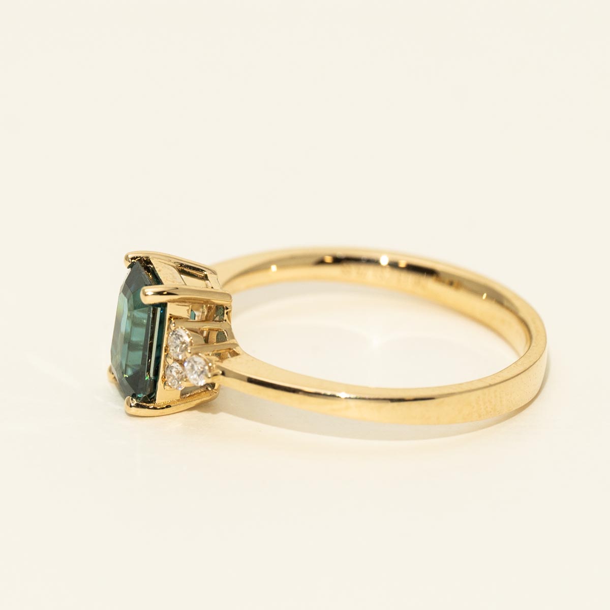 Emerald Cut Blue Zircon Ring in 18kt Yellow Gold with Diamonds (1/7ct tw)