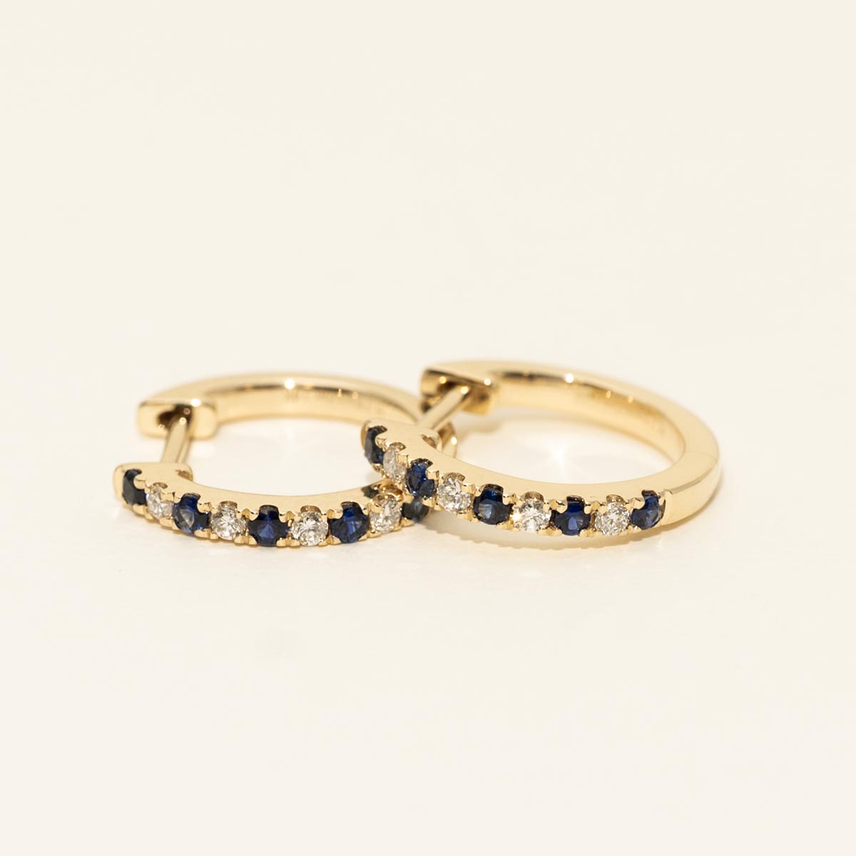 Sapphire Hoop Earrings in 14kt Yellow Gold with Diamonds (1/10ct tw)