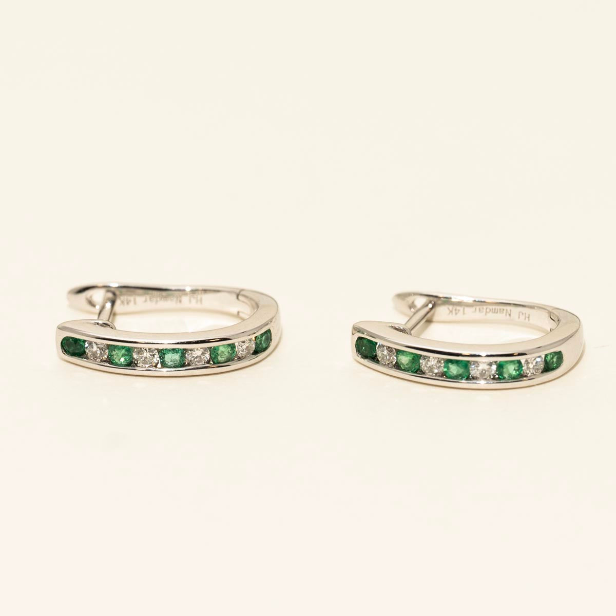 Emerald Hoop Earrings in 14kt White Gold with Diamonds (1/7ct tw)