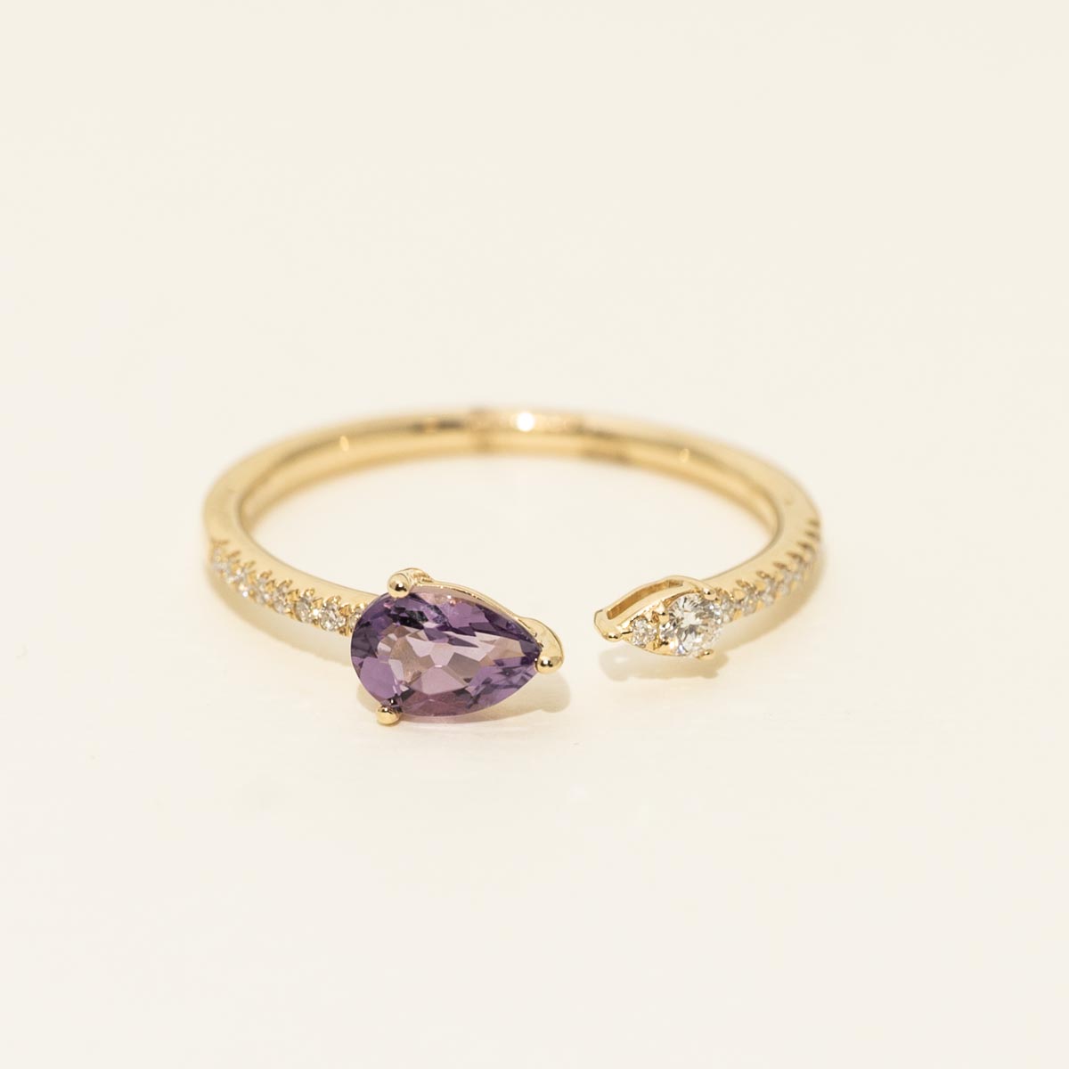 Madison L Pear Shape Amethyst Ring in 14kt Yellow Gold with Diamonds