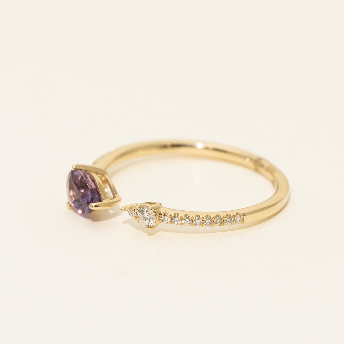 Madison L Pear Shape Amethyst Ring in 14kt Yellow Gold with Diamonds