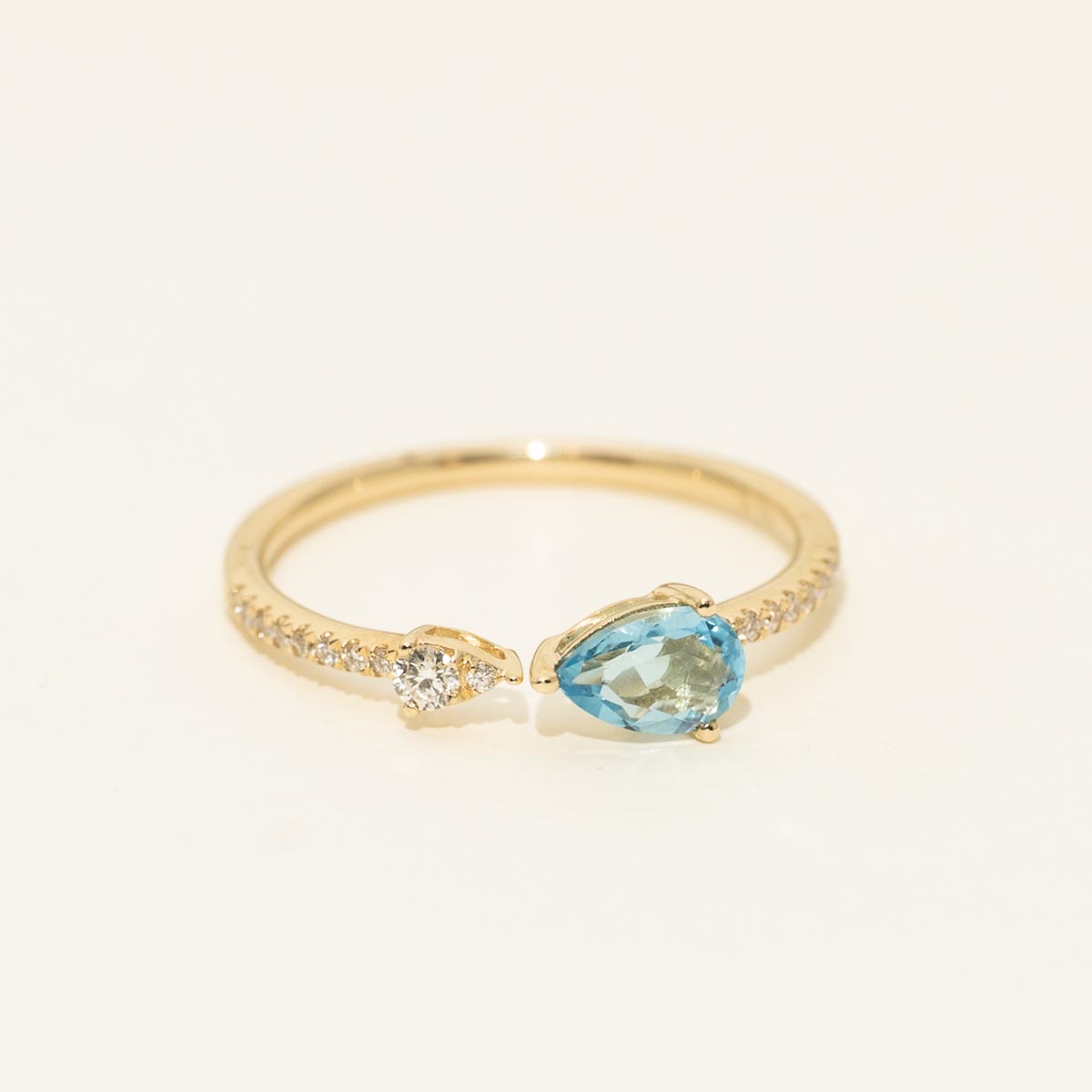 Madison L Pear Shape Swiss Blue Topaz Ring in 14kt Yellow Gold with Diamonds