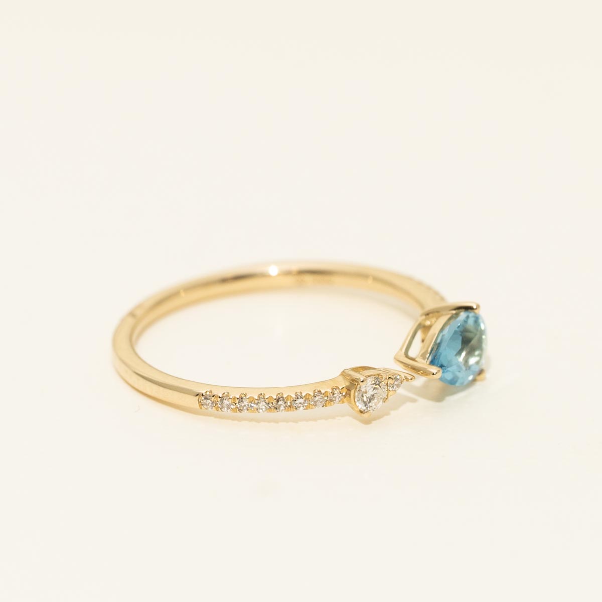 Madison L Pear Shape Swiss Blue Topaz Ring in 14kt Yellow Gold with Diamonds