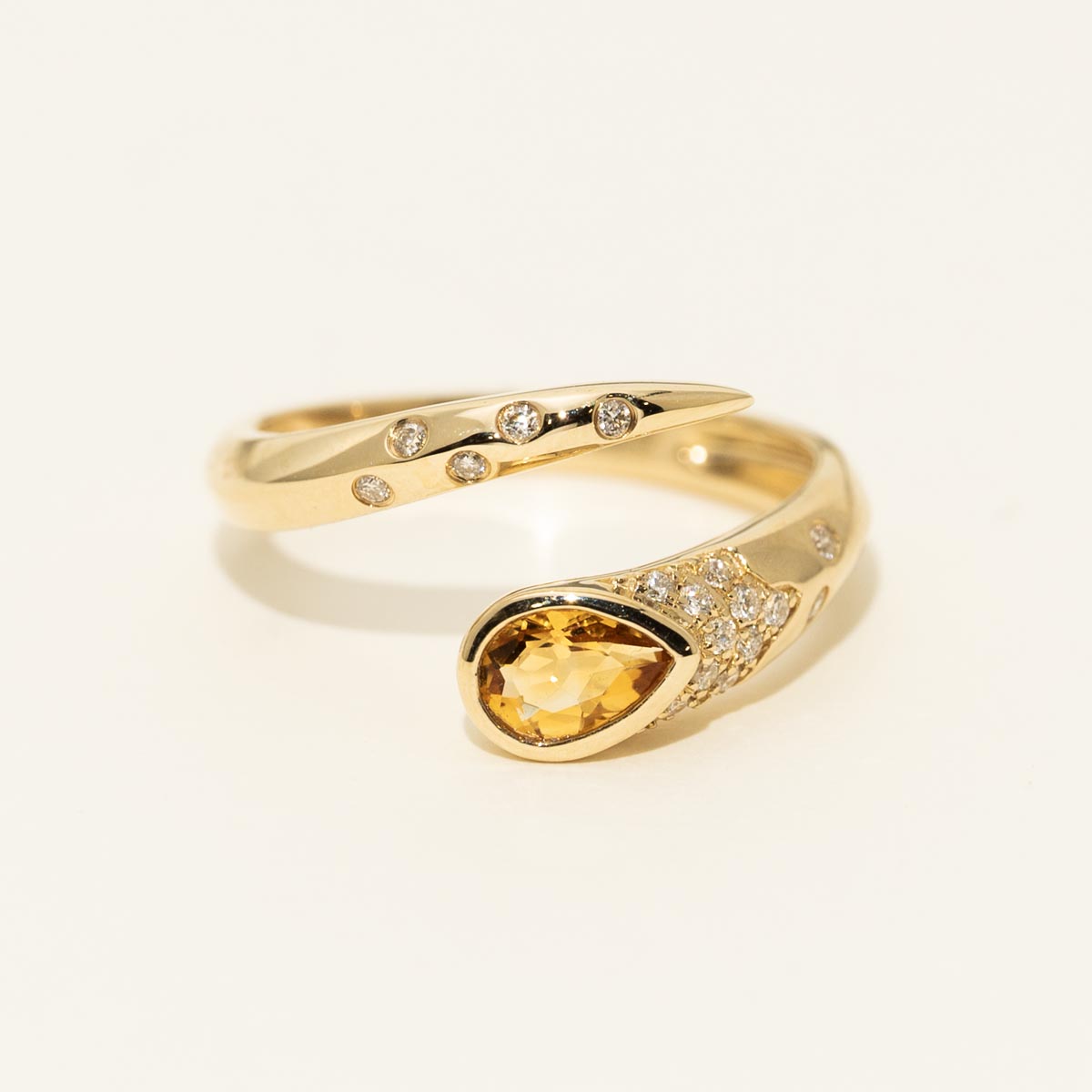 Madison L Pear Shape Bypass Ring in 14kt Yellow Gold with Diamonds