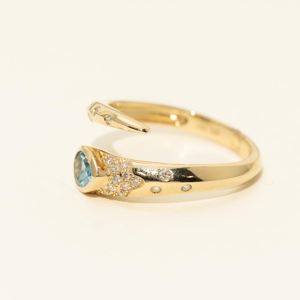 Madison L Pear Shape Swiss Blue Topaz Bypass Ring in 14kt Yellow Gold with Diamonds