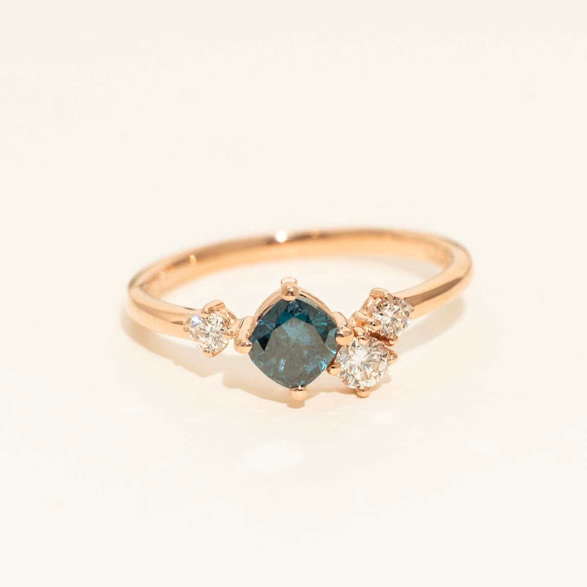 Cushion Cut Blue and White Diamond Fashion Ring in 14kt White Rose (3/4ct tw)