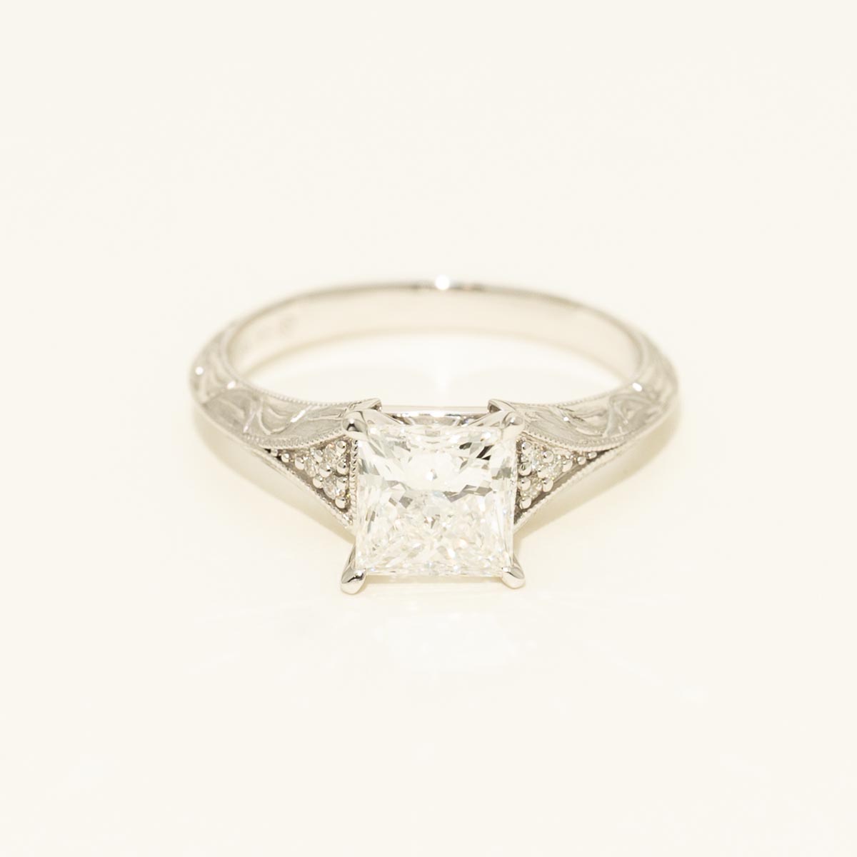Princess Cut Diamond Engraved Engagement Ring in 14kt White Gold (1 1/2ct tw)