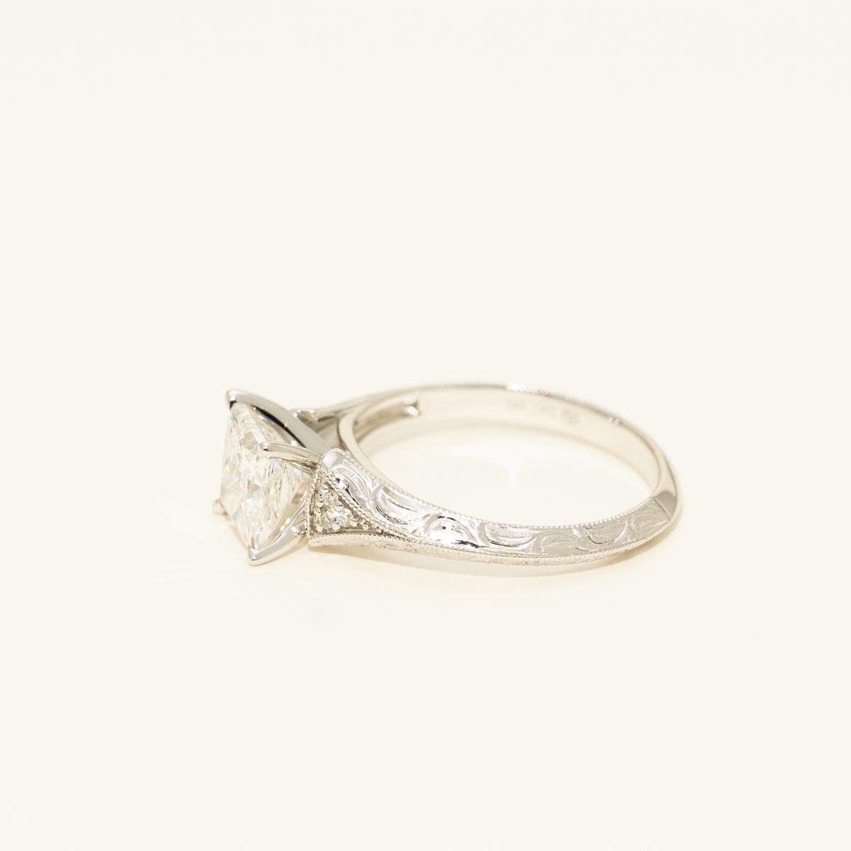 Princess Cut Diamond Engraved Engagement Ring in 14kt White Gold (1 1/2ct tw)