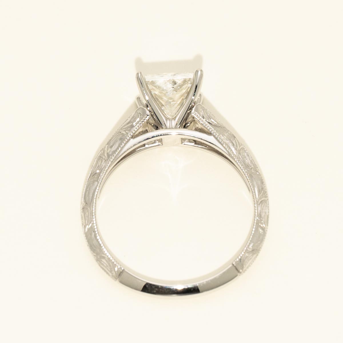 Princess Cut Diamond Engraved Engagement Ring in 14kt White Gold (1 1/2ct tw)