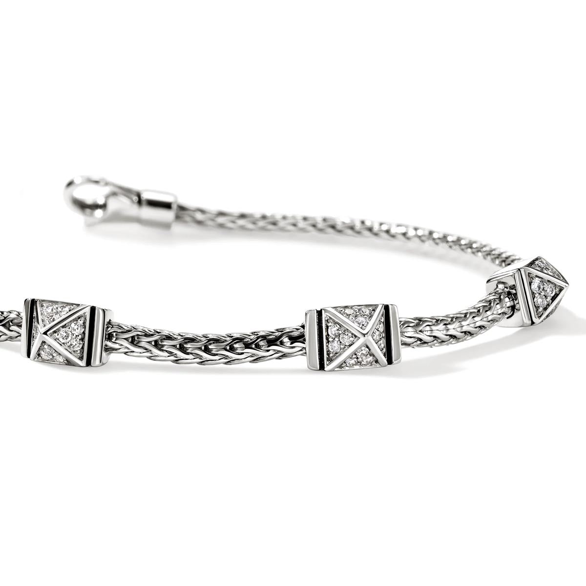 John Hardy Icon Stud Stationary Bracelet in Sterling Silver with Diamonds (1/5ct tw)