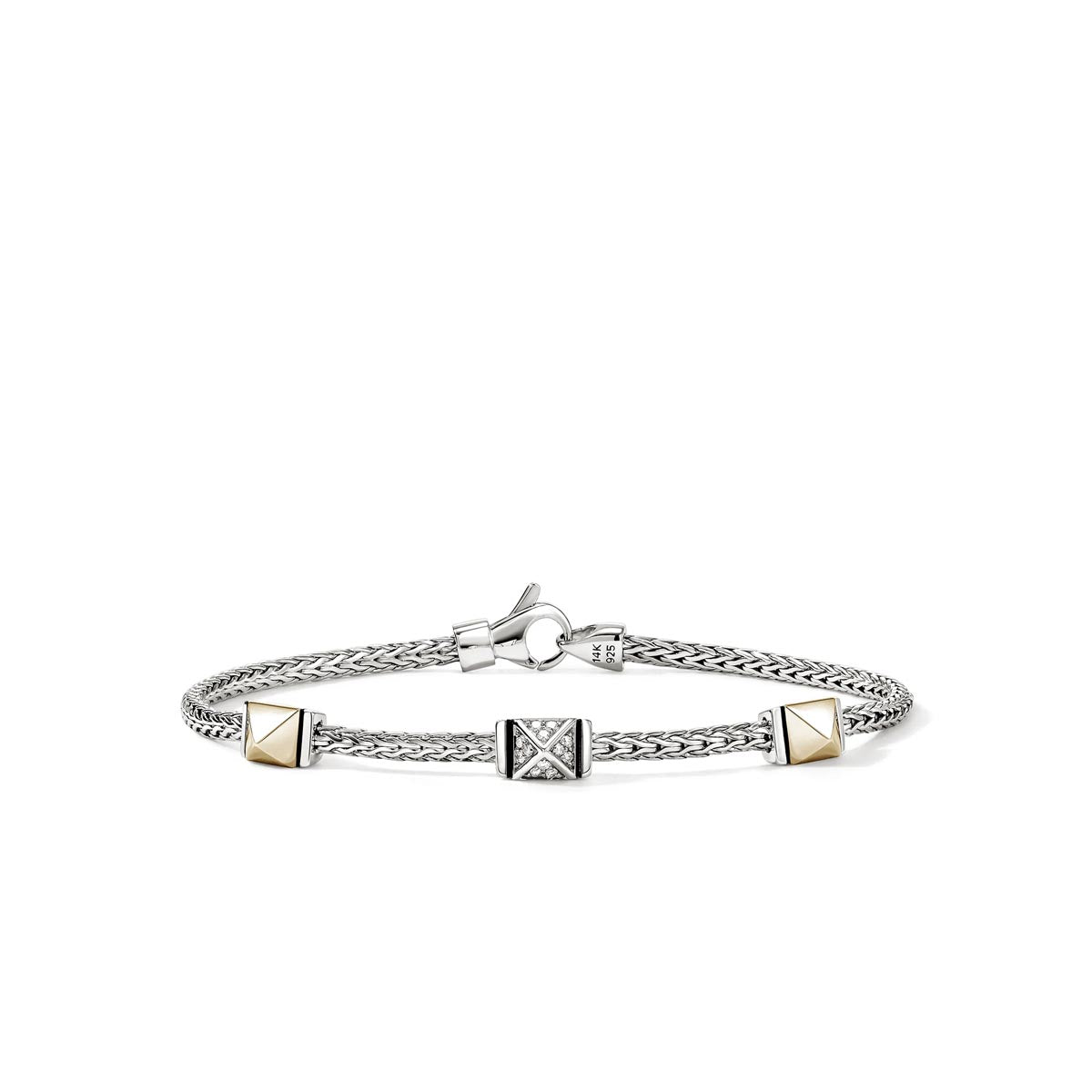 John Hardy Icon Stud Stationary Bracelet in Sterling Silver and 14kt Yellow Gold with Diamonds (1/20ct tw)
