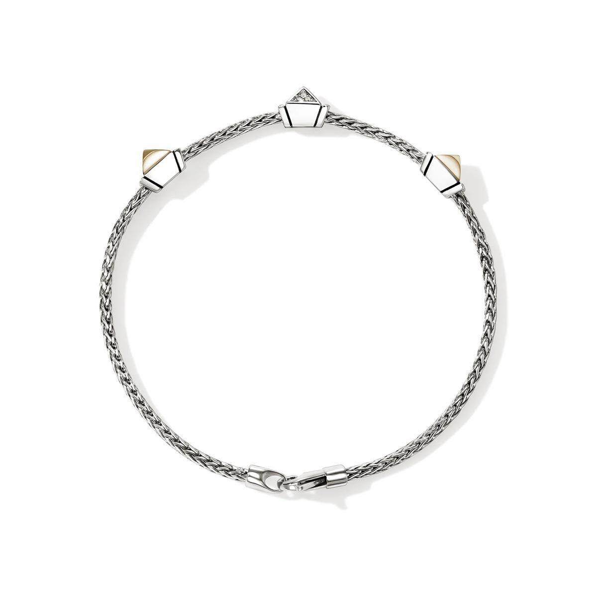 John Hardy Icon Stud Stationary Bracelet in Sterling Silver and 14kt Yellow Gold with Diamonds (1/20ct tw)
