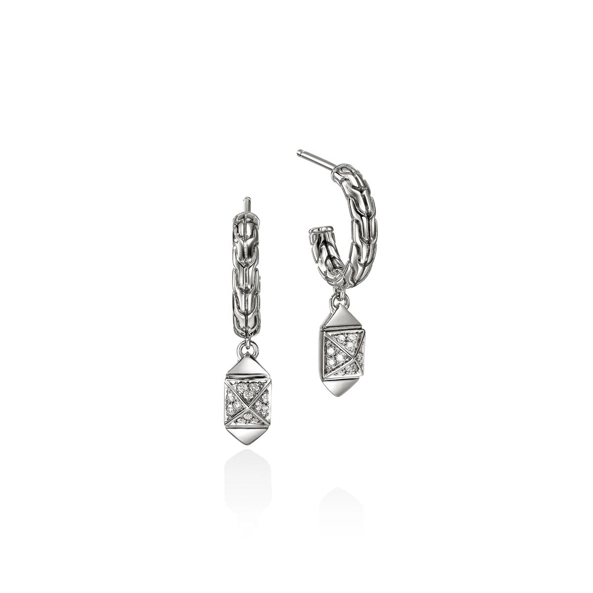John Hardy Icon Stud Drop Earrings in Sterling Silver with Diamonds (1/7ct tw)