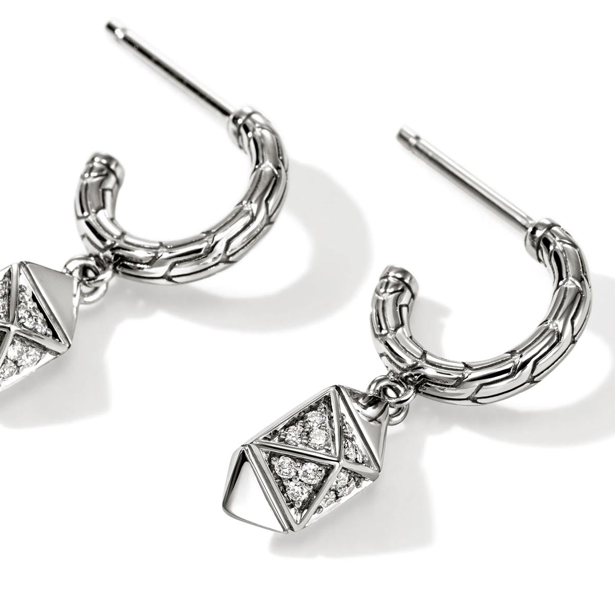 John Hardy Icon Stud Drop Earrings in Sterling Silver with Diamonds (1/7ct tw)