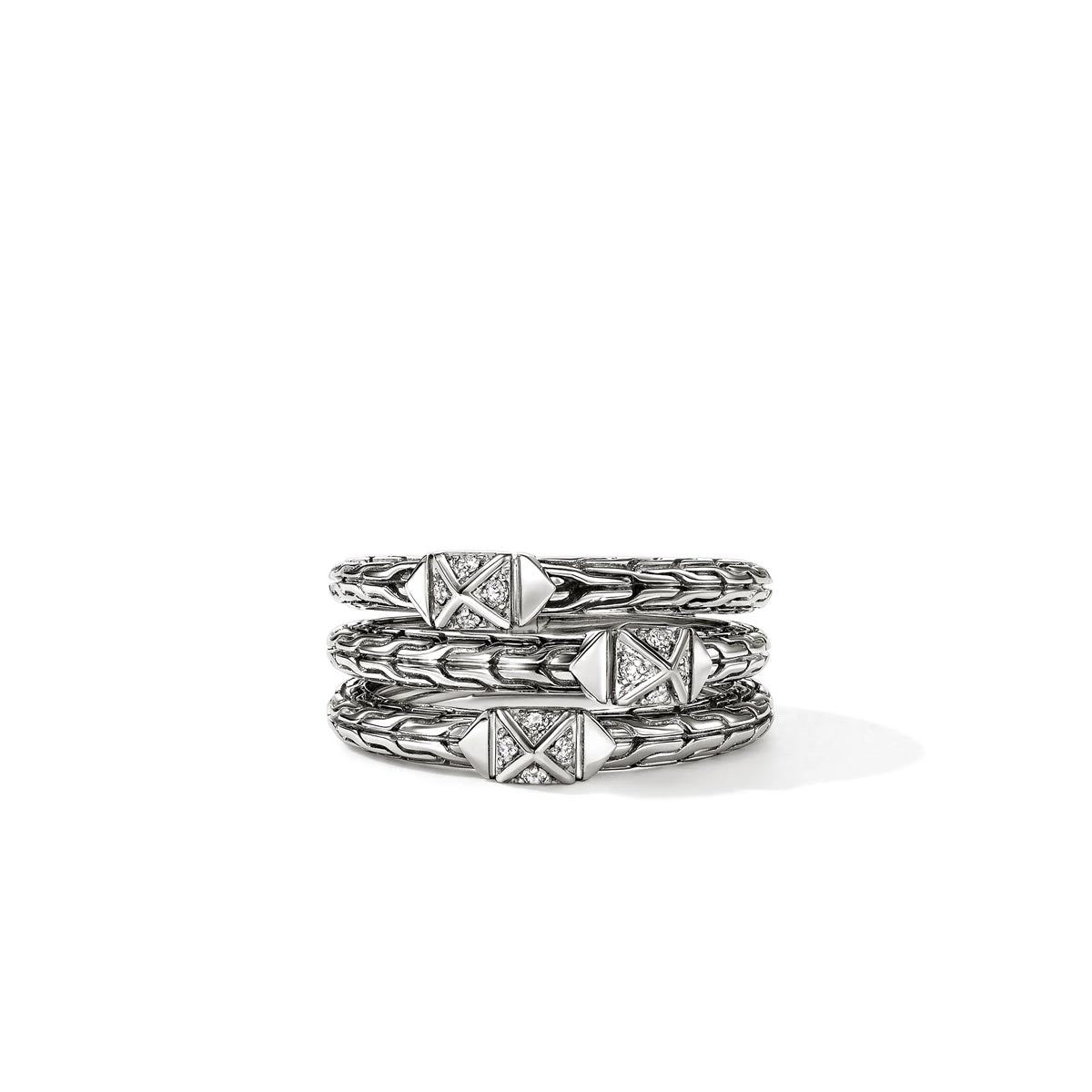 John Hardy Icon Stud Three Row Ring in Sterling Silver with Diamonds (1/10ct tw)