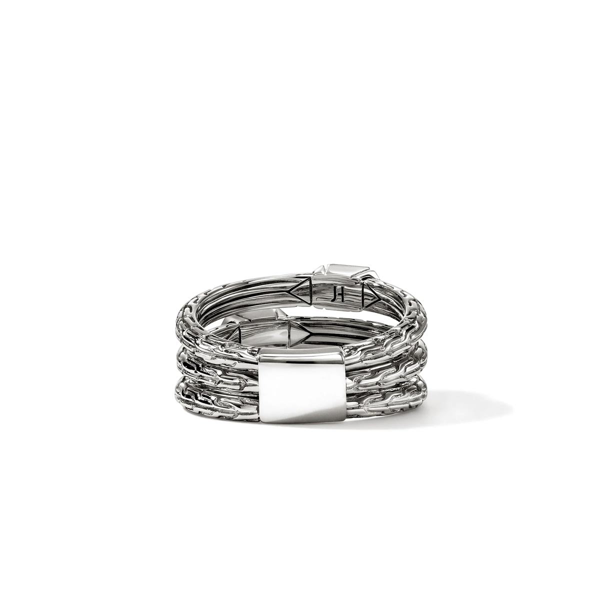 John Hardy Icon Stud Three Row Ring in Sterling Silver with Diamonds (1/10ct tw)