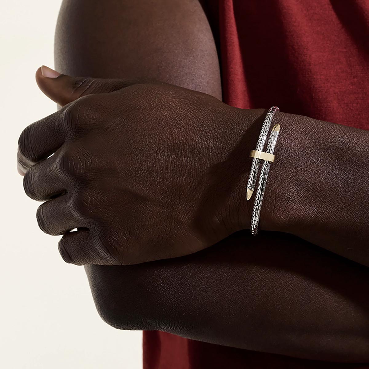 John Hardy Spear Flex Bracelet in Sterling Silver and 14kt Yellow Gold