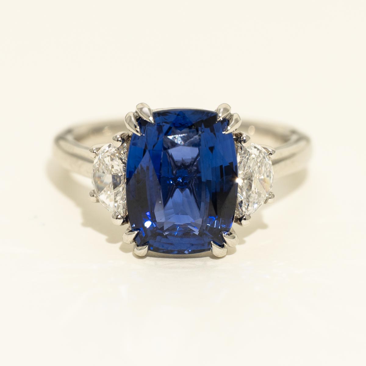 Cushion Cut Sapphire Ring in Platinum with Diamonds