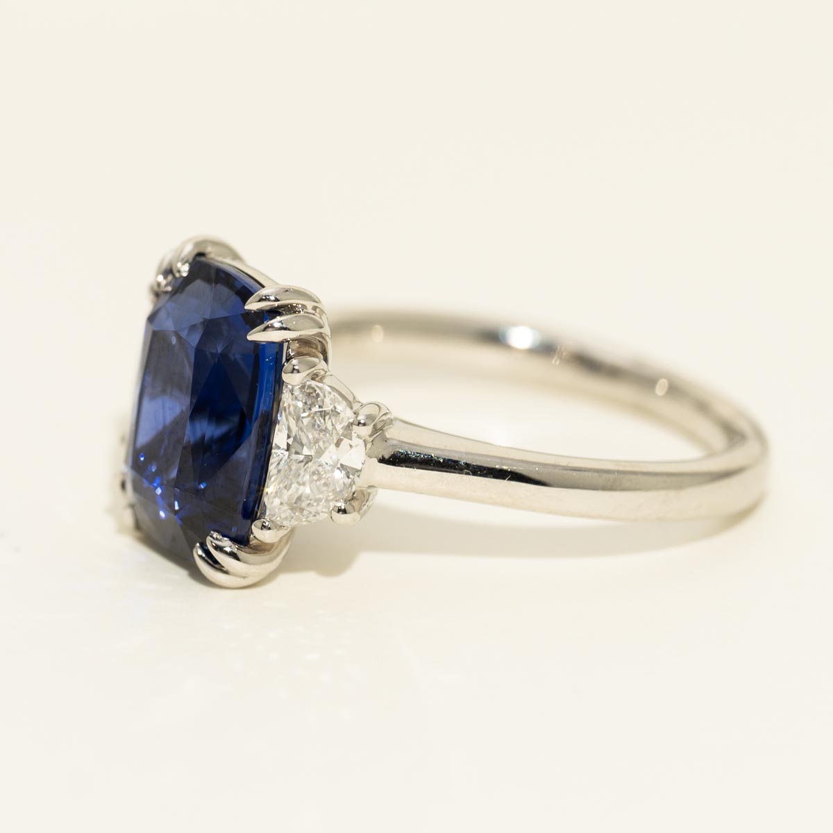 Cushion Cut Sapphire Ring in Platinum with Diamonds