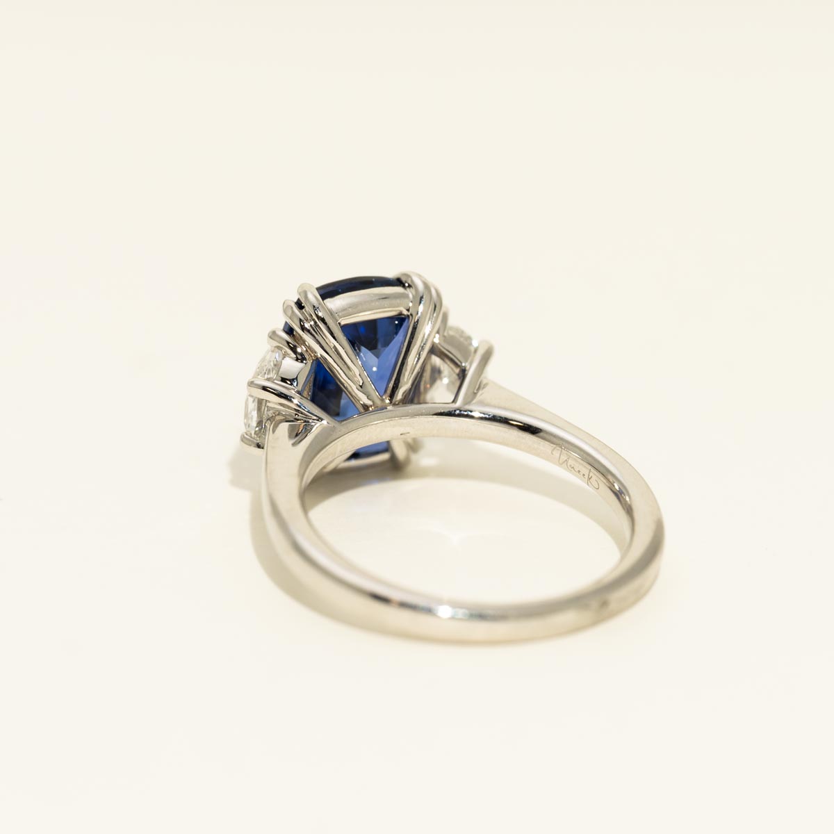 Cushion Cut Sapphire Ring in Platinum with Diamonds