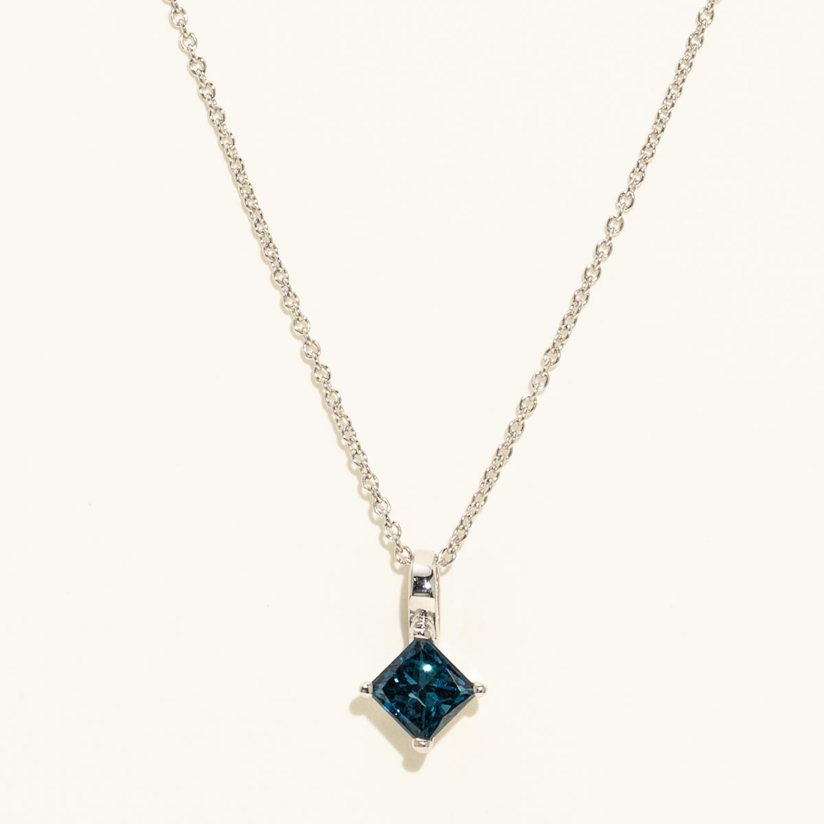 Princess Cut Blue Diamond Necklace in 14kt White Gold (3/8ct tw)