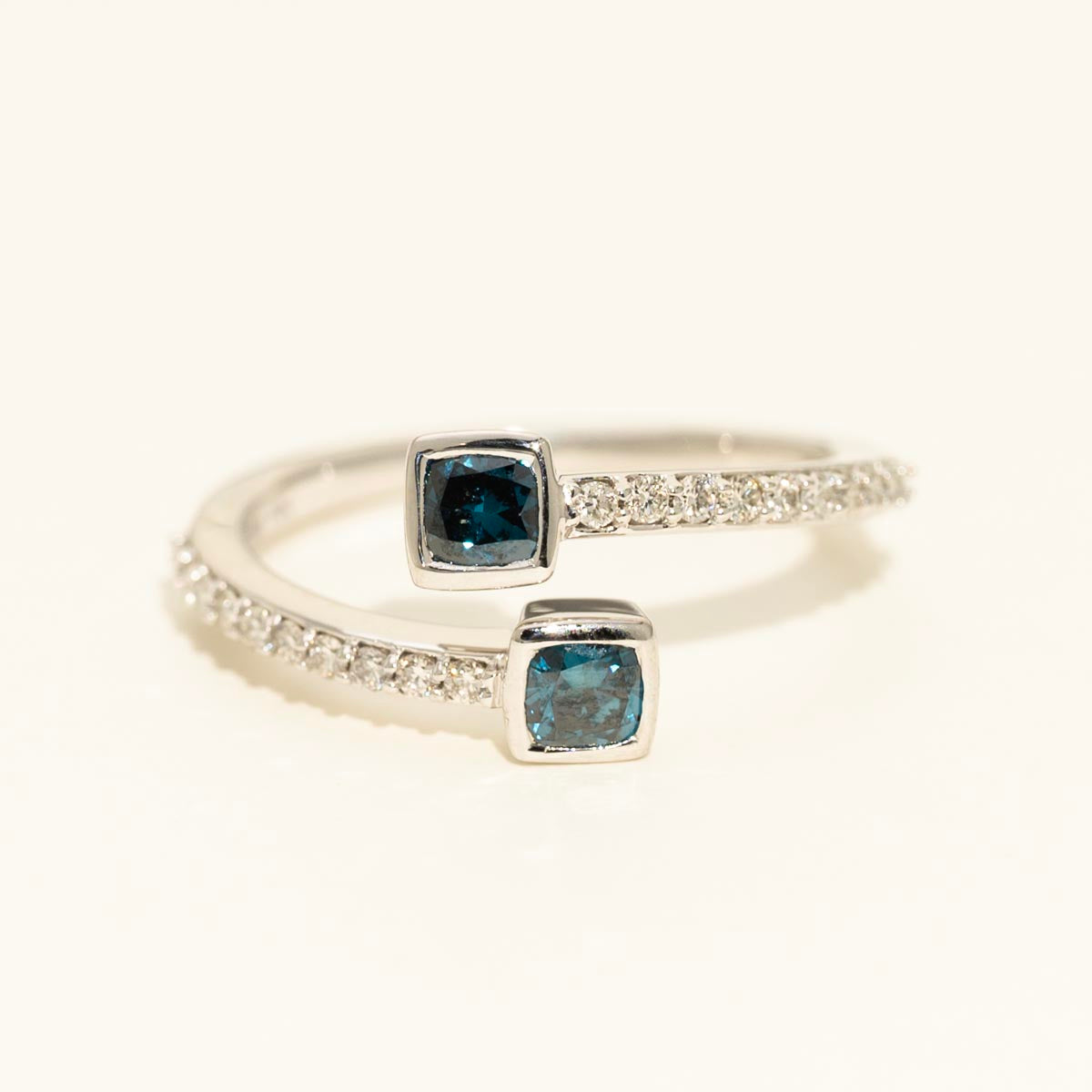 Princess Cut Blue and White Diamond Bypass Ring in 14kt White Gold (3/4ct tw)