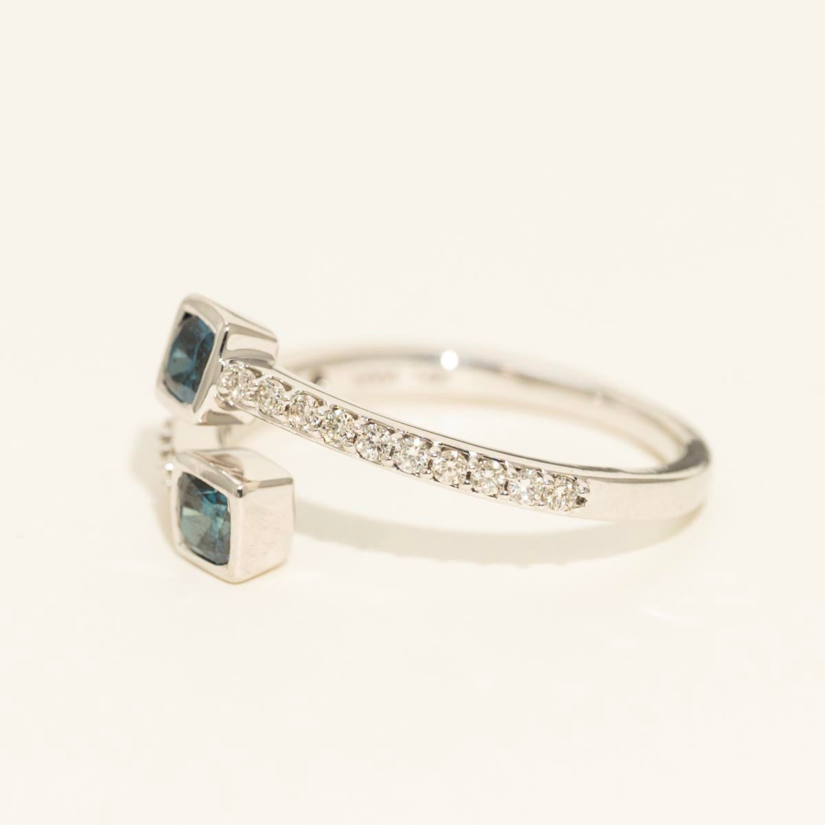 Princess Cut Blue and White Diamond Bypass Ring in 14kt White Gold (3/4ct tw)
