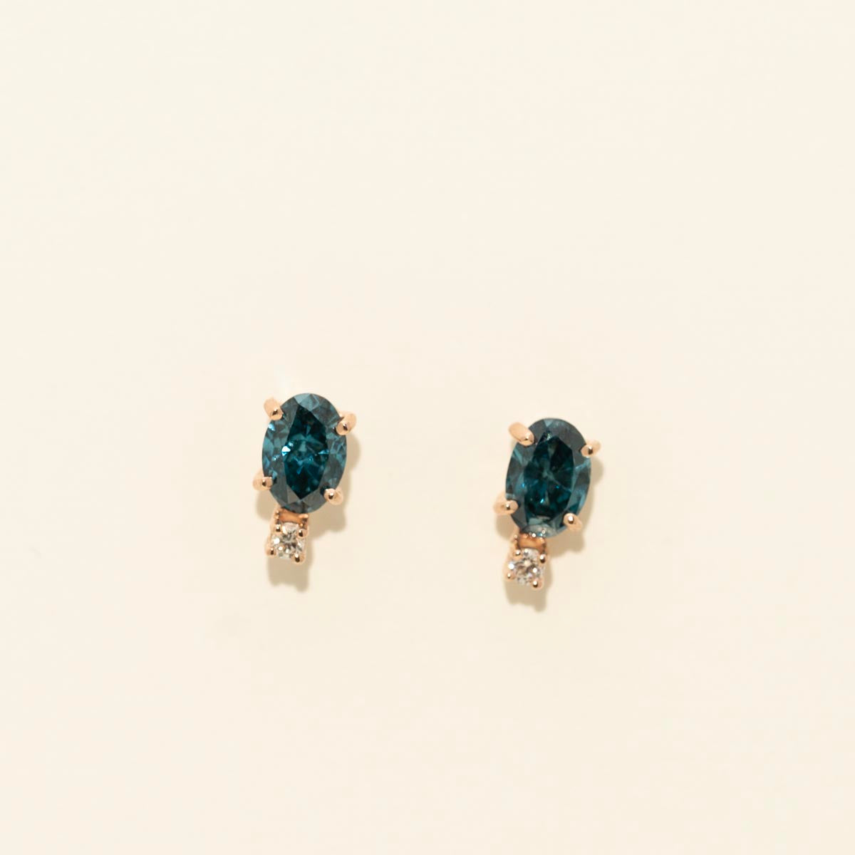 Oval Blue Diamond Earrings in 14kt Rose Gold (3/4ct tw)