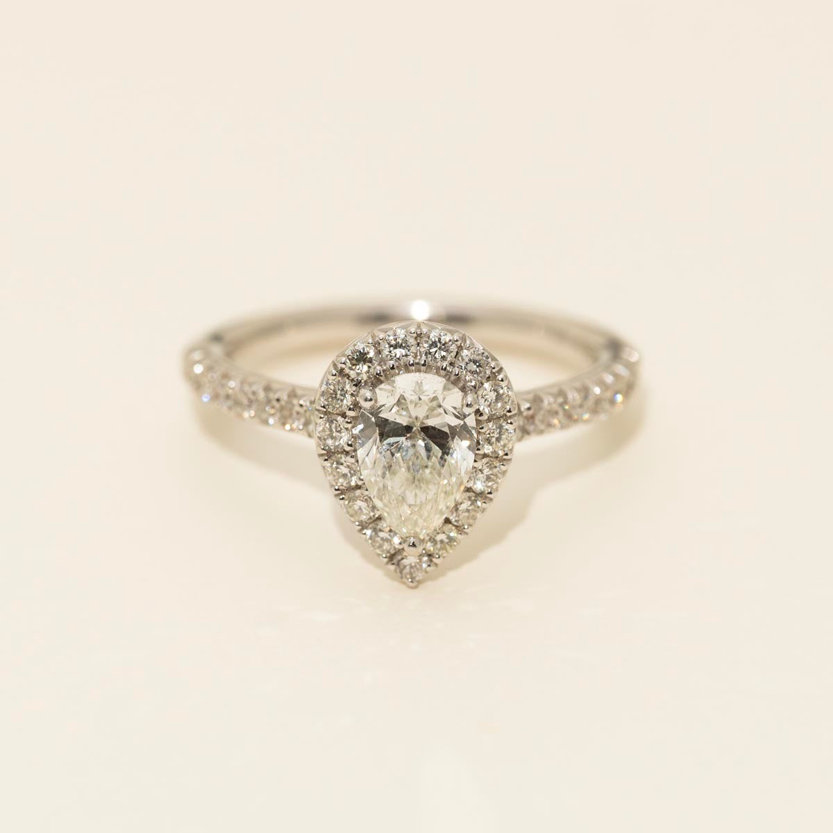 Pear Shape Diamond Halo Engagement Ring in 14kt White Gold (1 3/8ct tw)
