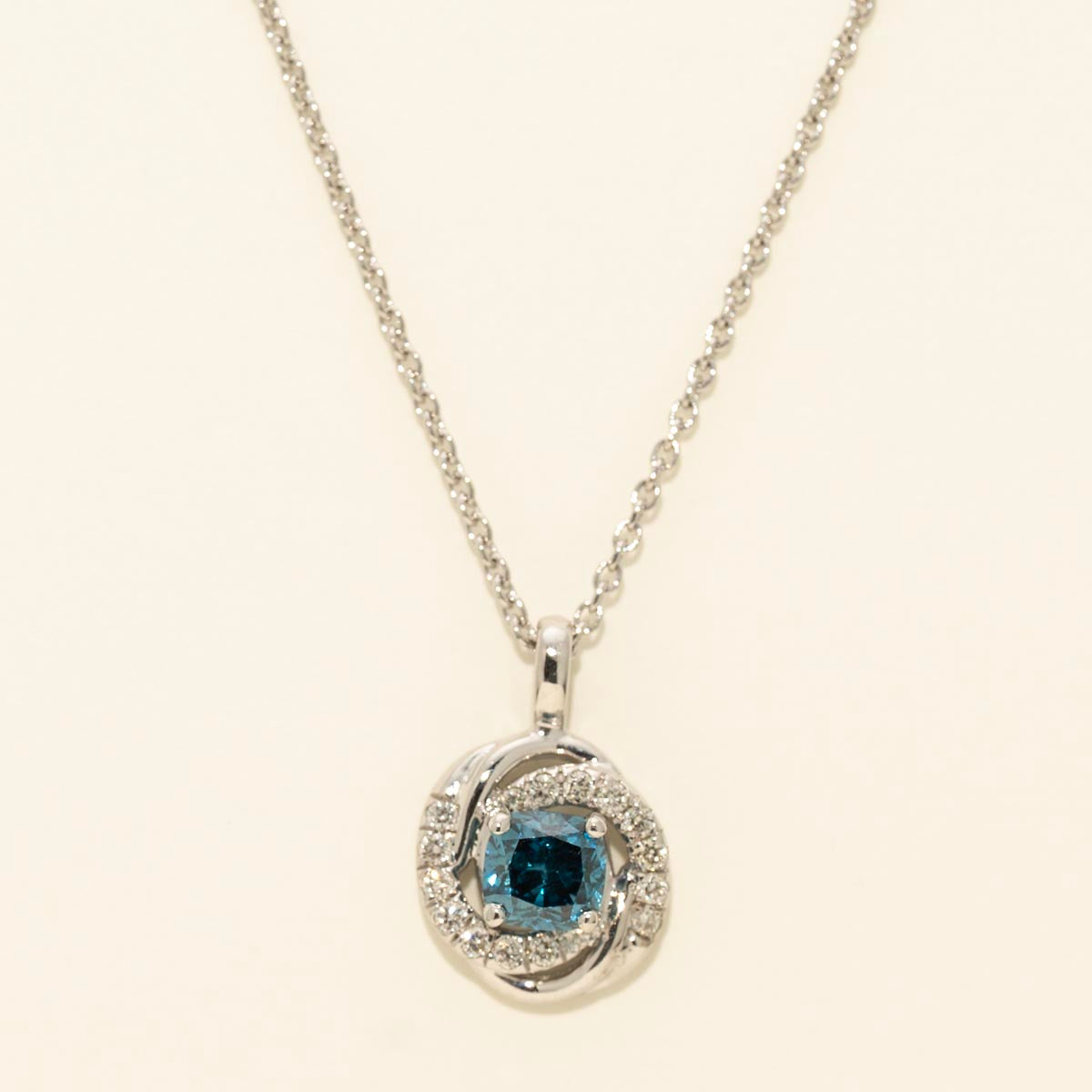 Blue Cushion Diamond Necklace in 14kt White Gold (3/8ct tw)