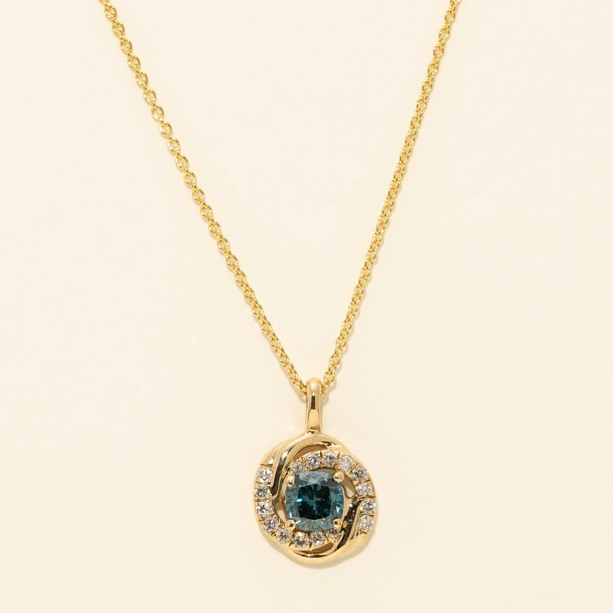 Blue Cushion Diamond Necklace in 14kt Yellow Gold (3/8ct tw)