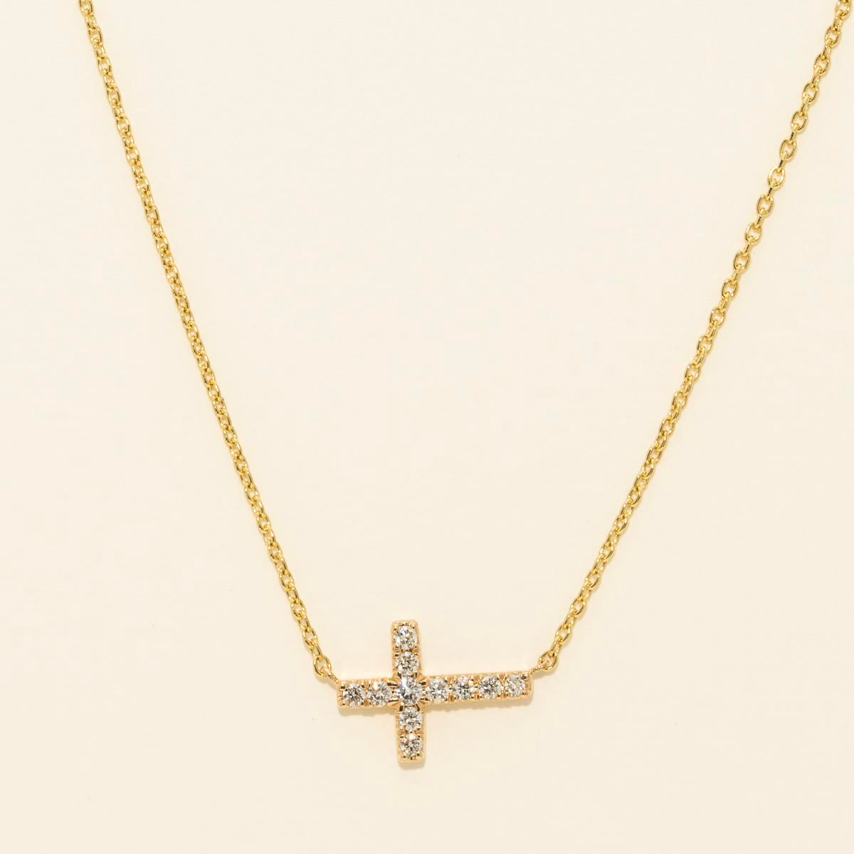 Diamond East to West Cross Necklace in 14kt Yellow Gold (1/10ct tw)